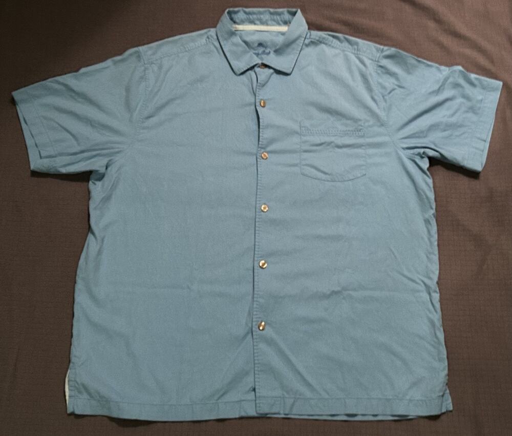 Tommy Bahama Hawaiian Shirt, Blue, Silk & Cotton - Men’s XL